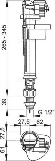 Впускной механизм с нижней подводкой и металлической резьбой AlcaPlast 1/2" A18-1/2