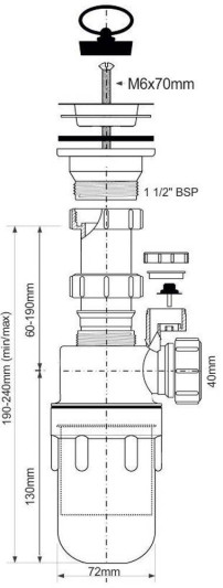 Сифон бутылочный с выпуском вент.клапаном (1 1/2'x40мм) McAlpine  MRSK13V