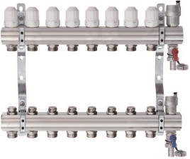 Коллекторная группа 1"-3/4", 8 ходов латунный корпус без расходомера и кранов TIM