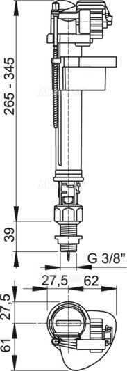 Впускной механизм с нижней подводкой и металлической резьбой AlcaPlast 3/8" A18-3/8